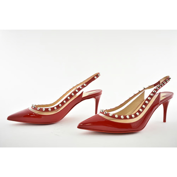 Christian Louboutin Brigadine 70 Red Patent PVC Slingback Spike Heel Pump 36.5 - Picture 6 of 8